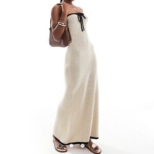 4th & Reckless contrast edge tie front crochet beach maxi dress